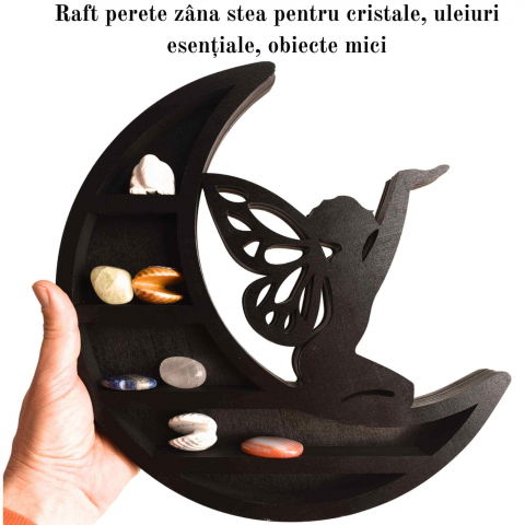 Mini Raft negru 30x30 cm expunere din lemn pentru cristale, uleiuri esentiale design Luna Stea - Decorare pentru camera [2]