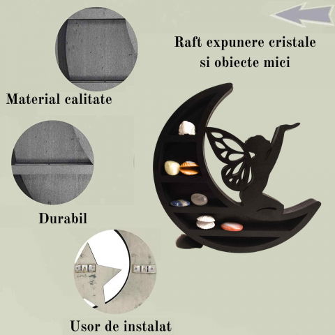 Mini Raft negru 30x30 cm expunere din lemn pentru cristale, uleiuri esentiale design Luna Stea - Decorare pentru camera [4]