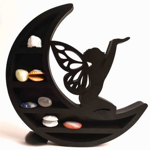 Mini Raft negru 30x30 cm expunere din lemn pentru cristale, uleiuri esentiale design Luna Stea - Decorare pentru camera [0]