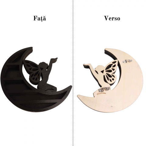 Mini Raft negru 30x30 cm expunere din lemn pentru cristale, uleiuri esentiale design Luna Stea - Decorare pentru camera [3]