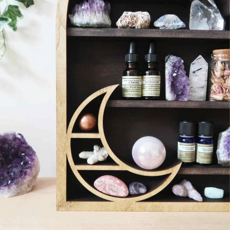 Mini Raft 45x35 cm expunere din lemn pentru cristale, uleiuri esentiale design Soare si Luna - Decorare gotica pentru camera [5]
