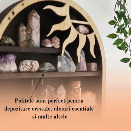 Mini Raft 45x35 cm expunere din lemn pentru cristale, uleiuri esentiale design Soare si Luna - Decorare gotica pentru camera [6]