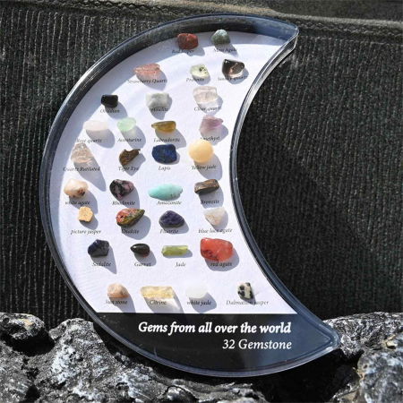 Mini set 32 pietre de colectie | Cutie in forma de luna cu pietre specimen etichetate, educationale pentru baieti si fete [6]