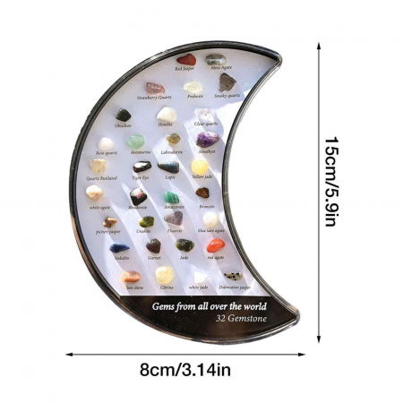 Mini set 32 pietre de colectie | Cutie in forma de luna cu pietre specimen etichetate, educationale pentru baieti si fete [2]