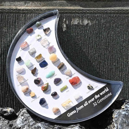 Mini set 32 pietre de colectie | Cutie in forma de luna cu pietre specimen etichetate, educationale pentru baieti si fete [7]