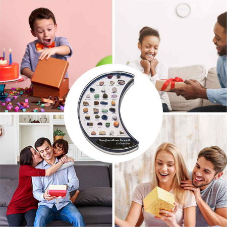 Mini set 32 pietre de colectie | Cutie in forma de luna cu pietre specimen etichetate, educationale pentru baieti si fete [5]