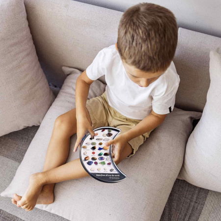 Mini set 32 pietre de colectie | Cutie in forma de luna cu pietre specimen etichetate, educationale pentru baieti si fete [3]