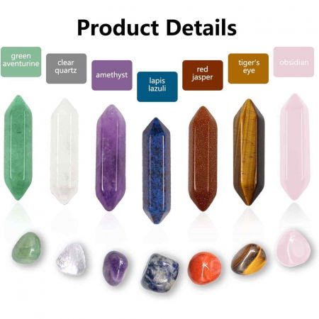 Mini set de cristale vindecatoare cu 14 cristale - Include 7 pietre naturale polisate si 7 turnuri cu dublu varf din cristale [5]