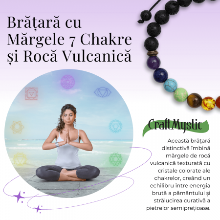 Bratara Reglabila cu Margele pentru Cele 7 Chakre si Roca Vulcanica [3]