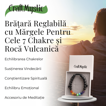 Bratara Reglabila cu Margele pentru Cele 7 Chakre si Roca Vulcanica [2]