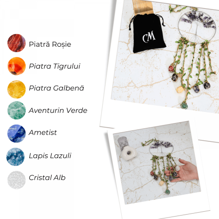 Dreamcatcher cu 7 tipuri de Cristale pentru cele 7 Chakre și Model Arborele Vietii [3]