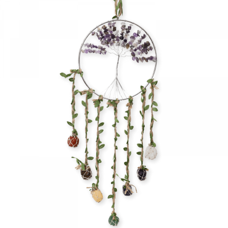 Ornamente de Agățat din Cristale - Dreamcatcher cu 7 tipuri de Cristale pentru cele 7 Chakre și Model Arborele Vietii