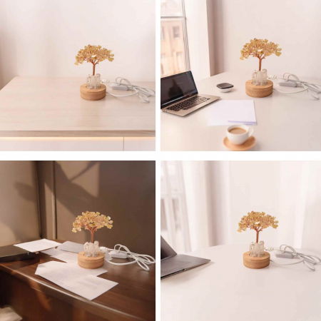 Mini Lampa Copacel 10 cm de Citrin si Cuart de Stanca cu USB - Amplifica Energia Pozitiva si Prosperitatea [5]