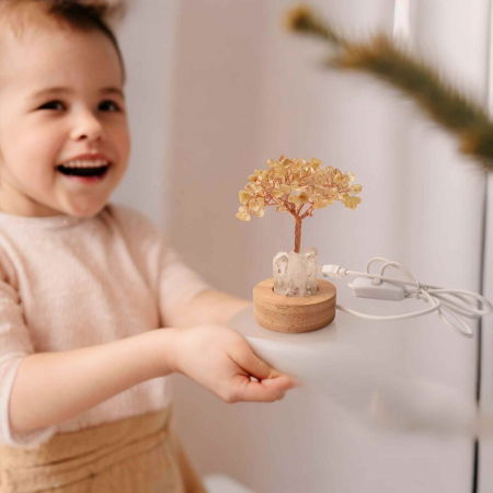 Mini Lampa Copacel 10 cm de Citrin si Cuart de Stanca cu USB - Amplifica Energia Pozitiva si Prosperitatea [6]