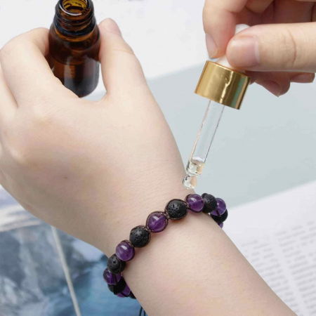 Bratara lucrata manual cu cristale 8mm naturale de ametist si roca vulcanica - Pentru femei protectie energetica pentru noroc si echilibru [5]