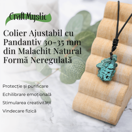 Colier Ajustabil cu Pandantiv din Malachit Natural, Forma Neregulata, 30-35mm [3]