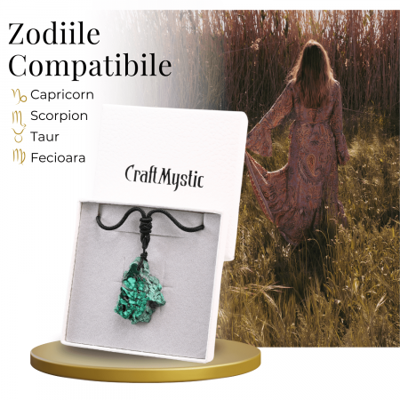 Colier Ajustabil cu Pandantiv din Malachit Natural, Forma Neregulata, 30-35mm [4]