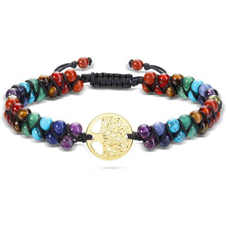 Echilibrare Energetica - Colier realizat manual cu dubla utilizare si 108 margele naturale semipretioase 7 chakre - Pentru Yoga, Meditatie