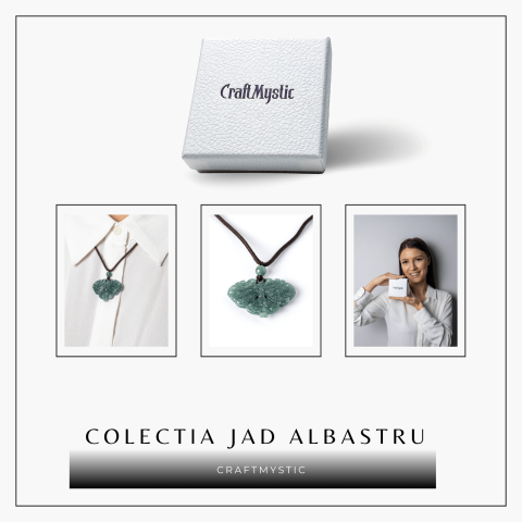 Transformare si Armonie - Colier Fluture din Jad Albastru de Guatemala [7]