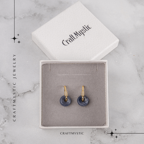 Cercei Cupru Placat Auriu cu Aventurin Albastru forma Pi – Claritate, Calm si Echilibru Interior [6]