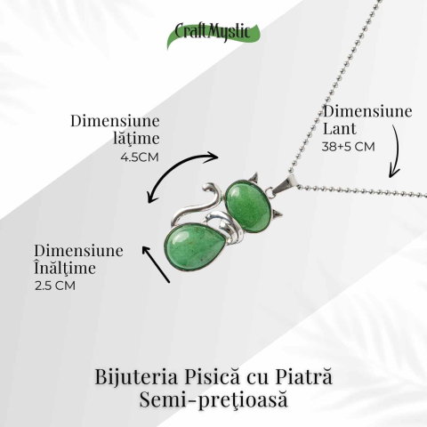 Noroc si Vitalitate – Colier Pisica din Otel Inoxidabil cu Aventurin Verde [4]