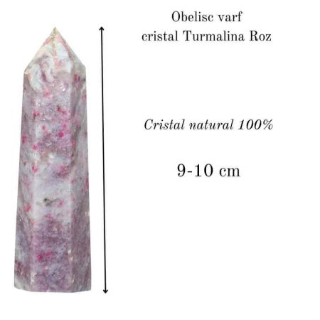 Turn de cristal din Turmalina Roz 9-10 cm Bagheta cu 6 fete pentru vindecare, meditatie si decor in casa si birou [1]