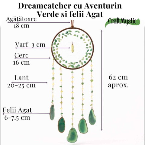 Dreamcatcher cu aventurin verde si felii agat, un cerc al sperantei si al echilibrului natural [4]