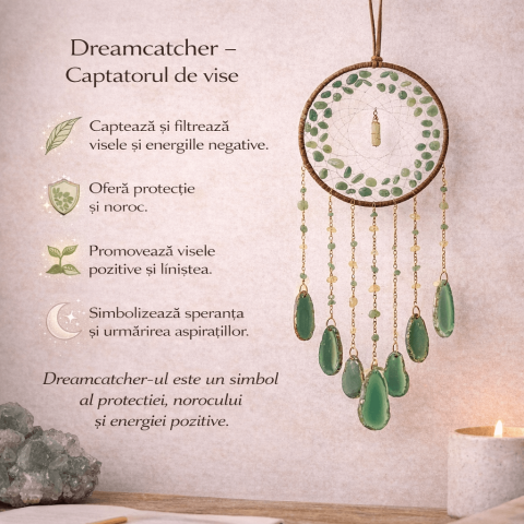 Dreamcatcher cu aventurin verde si felii agat, un cerc al sperantei si al echilibrului natural [2]