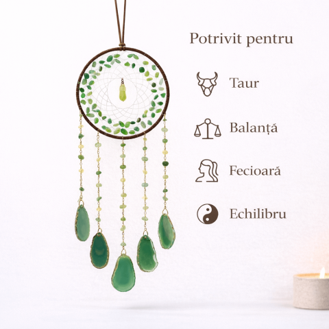 Dreamcatcher cu aventurin verde si felii agat, un cerc al sperantei si al echilibrului natural [3]