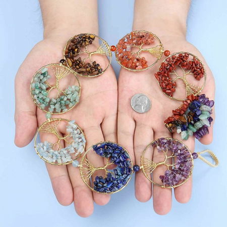 Set coliere ce contine 7 cristale naturale chakre si doua lanturi de franghie reglabile, realizate manual de diferite dimensiuni, un cadou ideal pentru femei, barbati si copii [5]