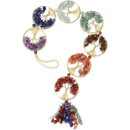 Set coliere ce contine 7 cristale naturale chakre si doua lanturi de franghie reglabile, realizate manual de diferite dimensiuni, un cadou ideal pentru femei, barbati si copii