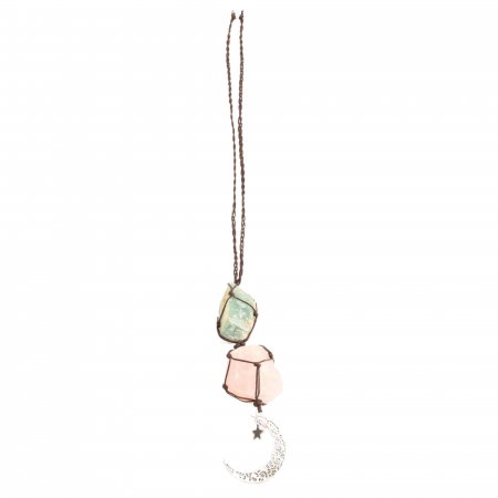 Ornament de agatat cu cristale vindecatoare Ametist si Turmalina Neagra, accesorii sub forma de semiluna si steluta Decor feng shui pentru oglinda masinii, casa si birou [2]