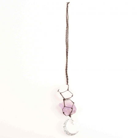 Ornament de agatat cu cristale vindecatoare Ametist si Turmalina Neagra, accesorii sub forma de semiluna si steluta Decor feng shui pentru oglinda masinii, casa si birou [2]