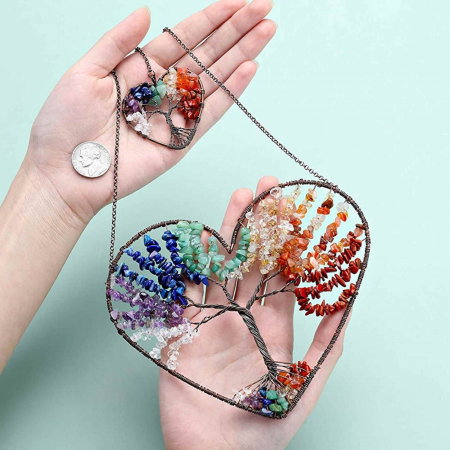 Set coliere ce contine 7 cristale naturale chakre si doua lanturi de franghie reglabile, realizate manual de diferite dimensiuni, un cadou ideal pentru femei, barbati si copii [2]