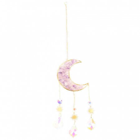 Ornament de agatat Suncatcher sub forma de semiluna cu cristal Ametist decoratiune feng shui pentru casa, masina si birou [5]