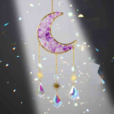 Ornament de agatat Suncatcher sub forma de semiluna cu cristal Ametist decoratiune feng shui pentru casa, masina si birou [4]