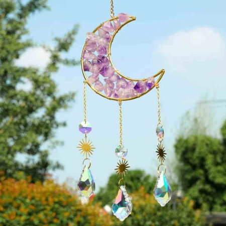 Ornament de agatat Suncatcher sub forma de semiluna cu cristal Ametist decoratiune feng shui pentru casa, masina si birou [3]