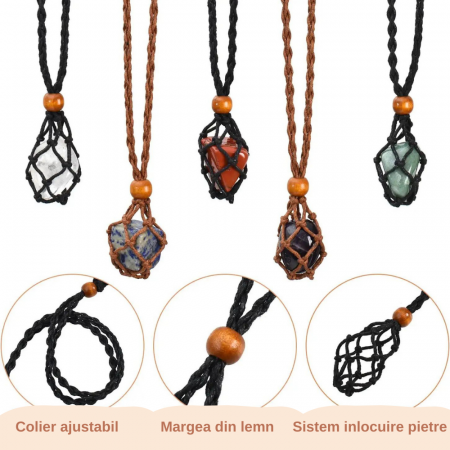 Set coliere ce contine 7 cristale naturale chakre si doua lanturi de franghie reglabile, realizate manual de diferite dimensiuni, un cadou ideal pentru femei, barbati si copii [1]