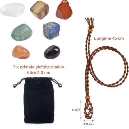 Set coliere ce contine 7 cristale naturale chakre si doua lanturi de franghie reglabile, realizate manual de diferite dimensiuni, un cadou ideal pentru femei, barbati si copii [4]