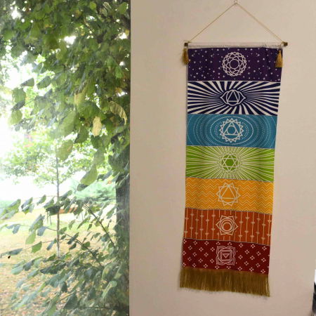 Tapiserie Chakra pentru Meditatie si Yoga cu Franjuri - Design 7 chakre, 104 x 35 cm - Decor pentru Pereti si Spatii Spirituale [3]