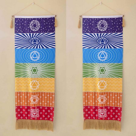 Tapiserie Chakra pentru Meditatie si Yoga cu Franjuri - Design 7 chakre, 104 x 35 cm - Decor pentru Pereti si Spatii Spirituale [4]