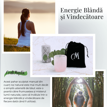 Pahar din Cuart Roz Natural, Sculptat Manual, 75 mm - Armonizare si Relaxare [3]