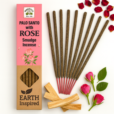 Instrumente și Accesorii Spirituale - Betisoare Palo Santo cu Trandafir – Smudge Incense Earth Inspired