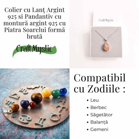 Colier Argint 925 cu Piatra Soarelui Brut - Energie Pozitiva [4]