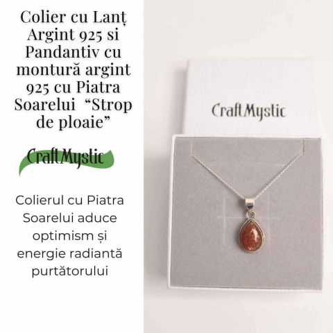 Colier cu Piatra Soarelui Strop de Ploaie, Argint 925, Energie Pozitiva [3]