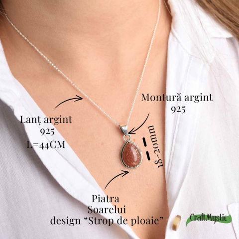 Colier cu Piatra Soarelui Strop de Ploaie, Argint 925, Energie Pozitiva [2]