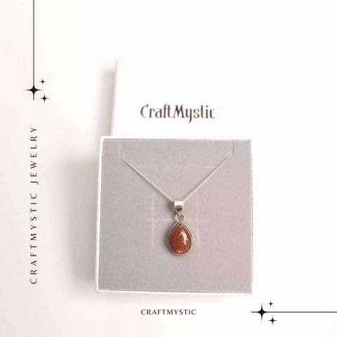 Colier cu Piatra Soarelui Strop de Ploaie, Argint 925, Energie Pozitiva [5]