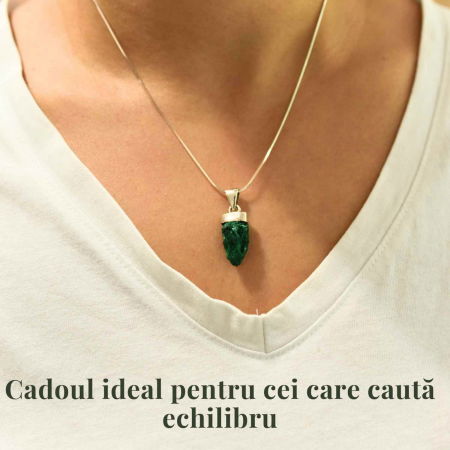 Pandantiv Argint cu Malachit Brut - Energie si Echilibru, 20mm [1]
