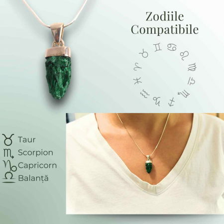 Pandantiv Argint cu Malachit Brut - Energie si Echilibru, 20mm [3]