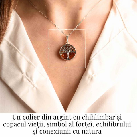 cColier argint 925 cu chihlimbar natural - copacul vietii rotund [1]